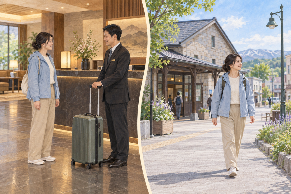Biei Station: send the spare suitcase from your hotel and travel with a smaller bag.