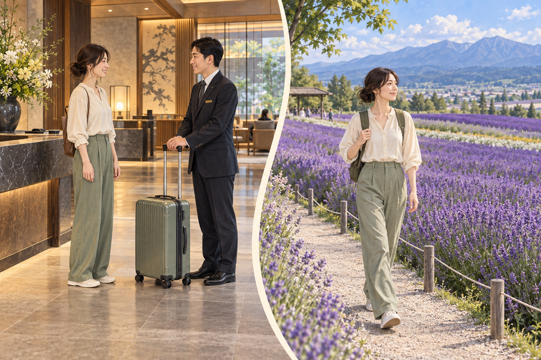 Farm Tomita: send the spare suitcase from your hotel and travel with a smaller bag.