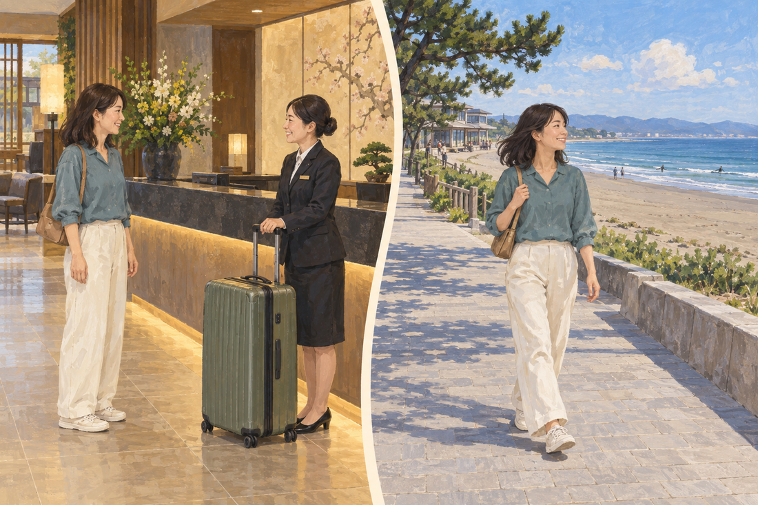 Hiratsuka: send the extra suitcase from your hotel and enjoy the shore with a small shoulder bag.