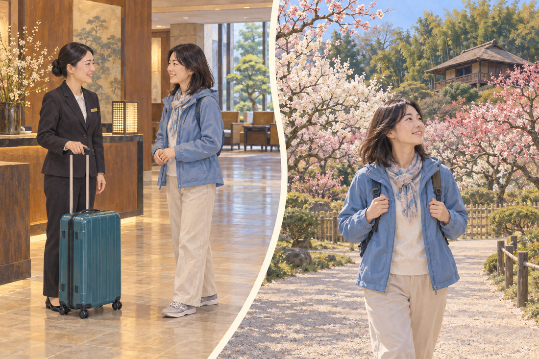 Kairakuen luggage storage: send the spare suitcase from your hotel and enjoy Ibaraki with a small bag.