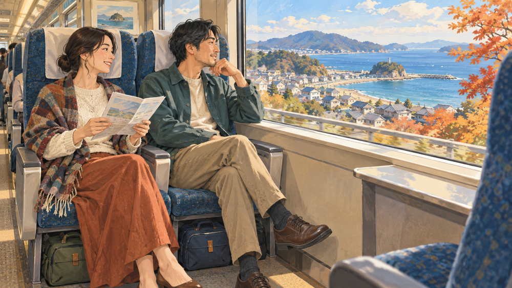 Enjoy Japan's coastal train views with a small bag while your extra luggage stays in storage.