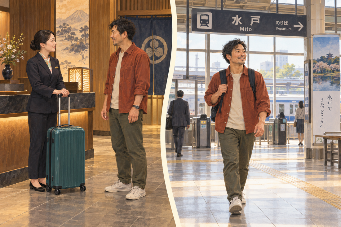 Mito Station luggage storage: send the spare suitcase from your hotel and enjoy Ibaraki with a small bag.