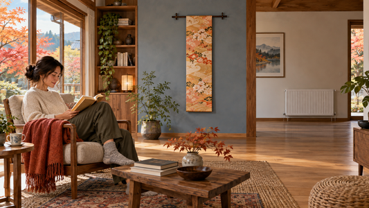 Illustration of a reading corner with an obi on a separate wall and an unobstructed radiator elsewhere in the room.