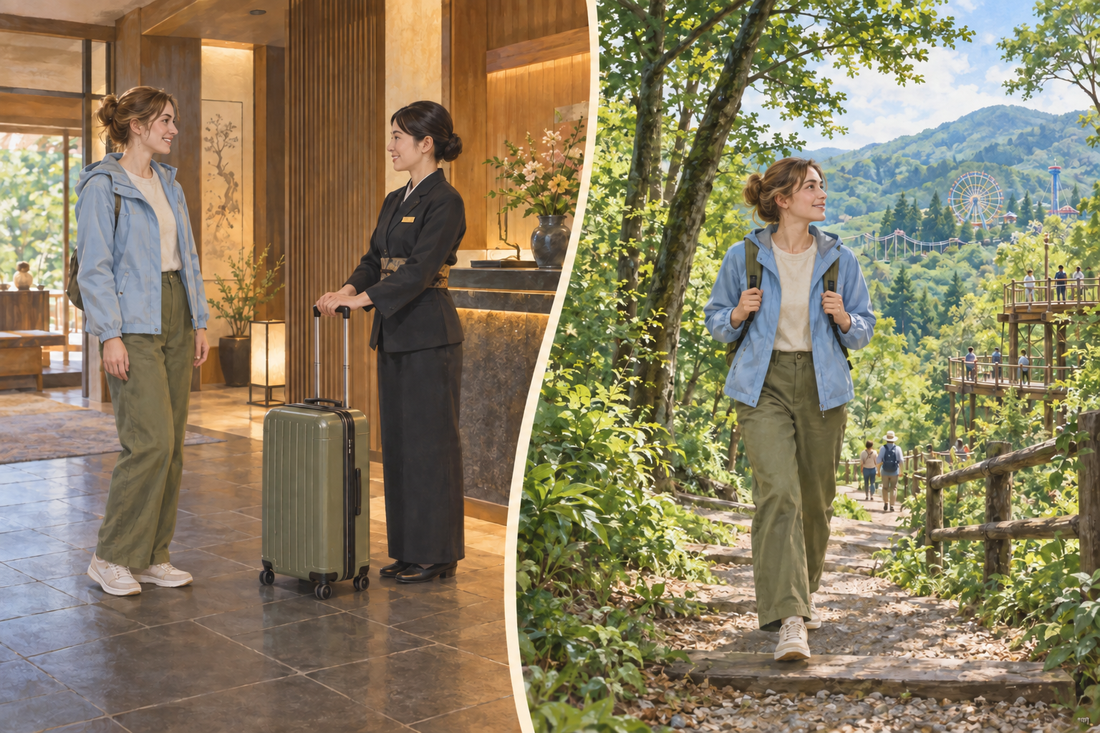 Sagamiko MORI MORI: send the spare suitcase from your hotel and travel with a smaller bag.