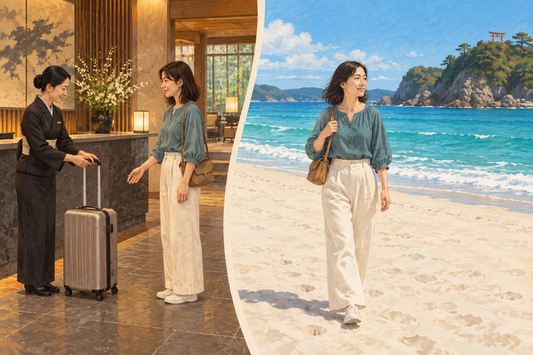 Shirahama Beach in Shimoda: send your suitcase from the hotel and enjoy the sandy coast with a small bag.