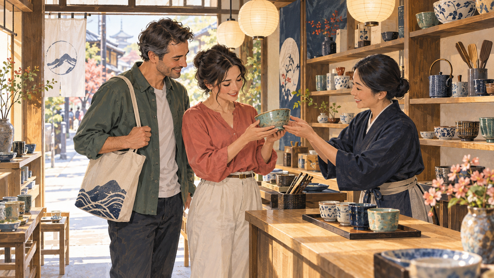 Shop for Japanese ceramics, send your finds to storage and plan a combined return delivery.