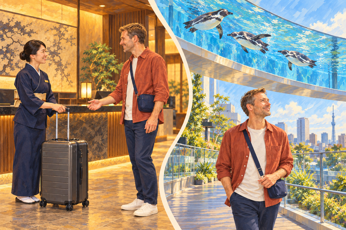 Sunshine City luggage storage: send your suitcase from the hotel and enjoy the aquarium with a small bag.