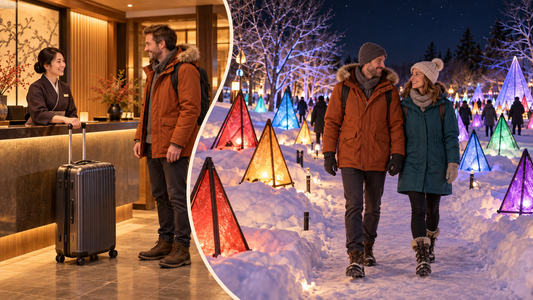 Tokachigawa Onsen Sairinka: send your suitcase from the hotel and enjoy the colorful winter lights with a smaller bag.