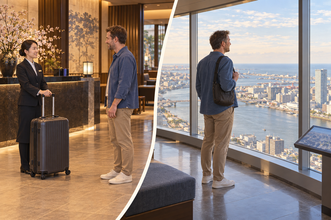 Toki Messe luggage storage: send your suitcase from the hotel and enjoy Niigata’s river view with a small bag.