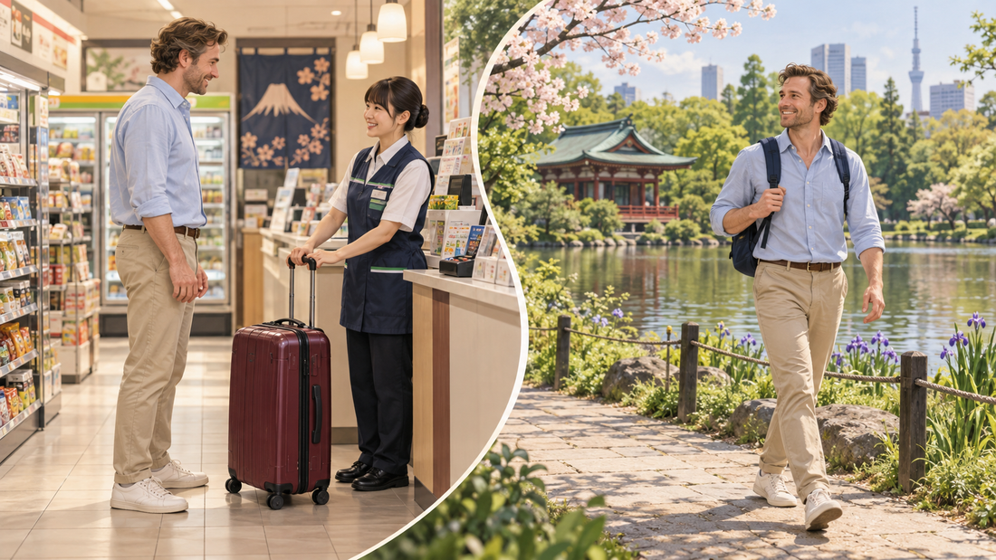 Ueno luggage storage: send your suitcase from a convenience store and enjoy the park with a small bag.