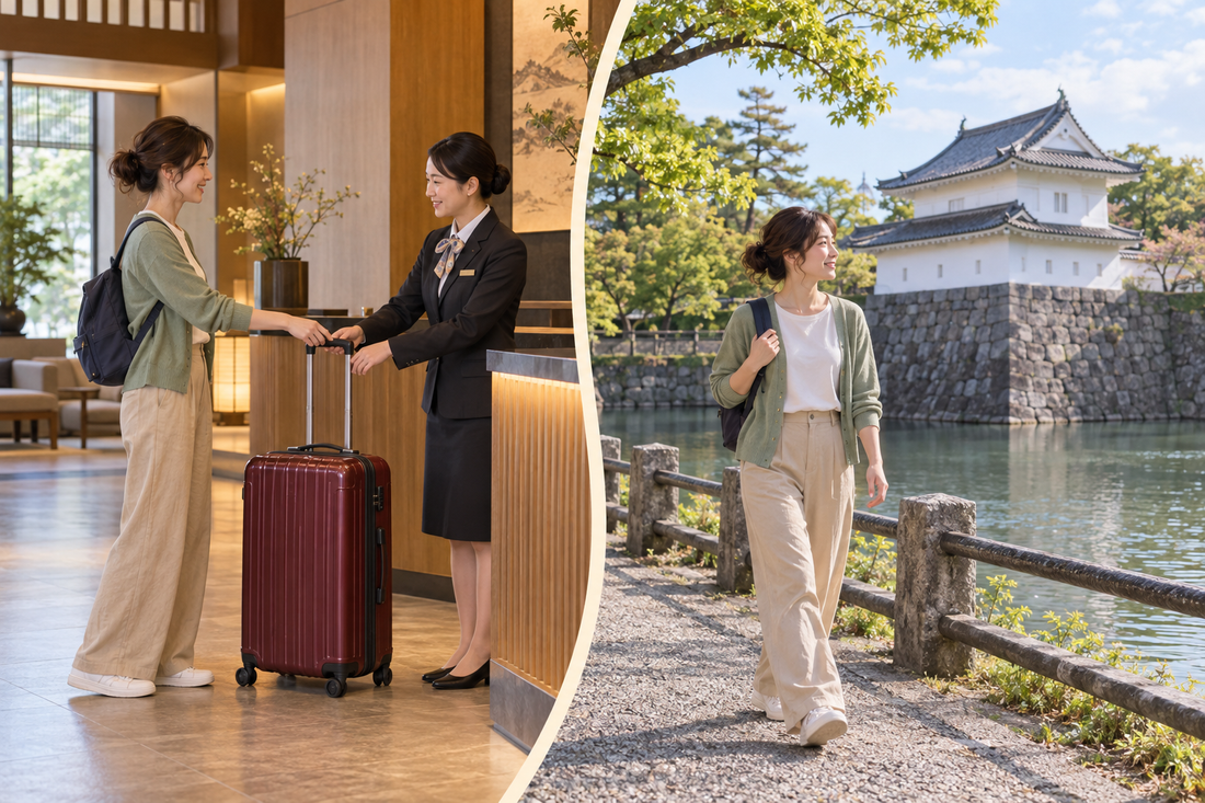 Sumpu Castle Park luggage storage: send the suitcase from your hotel and enjoy Shizuoka’s moat paths with a small daypack.