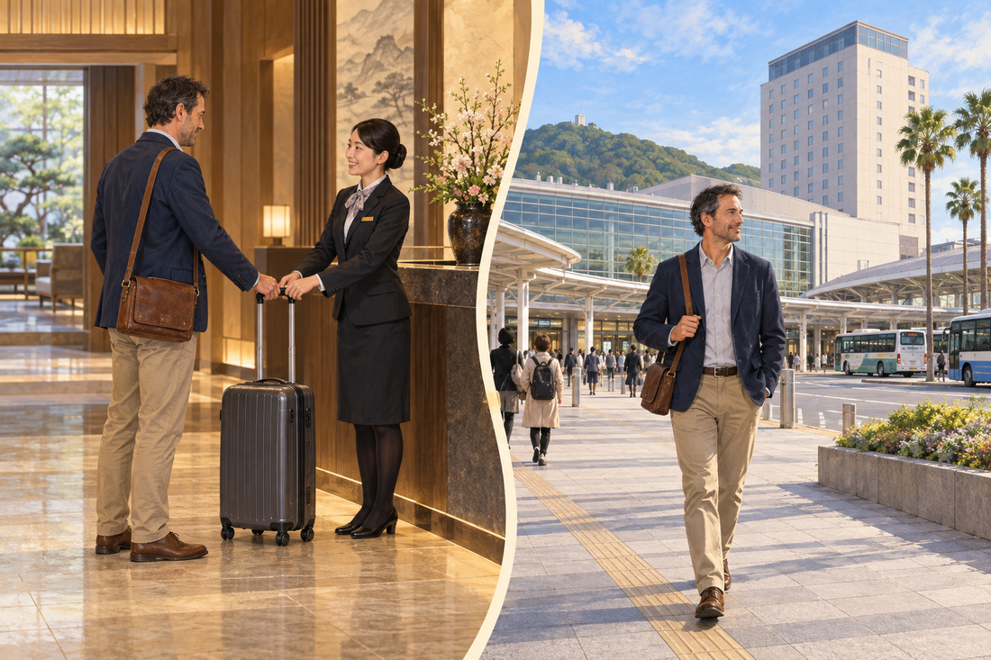 Tokushima Station luggage storage: send your suitcase from the hotel and continue from the station with a small satchel.