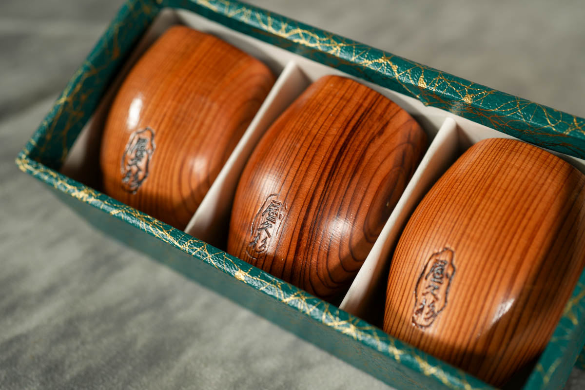 Authentic Yakusugi Stamp on the Beautiful Growth Rings of Yakushima Cedar Yakusugi (UNESCO World Heritage) Wooden Sake Cup.