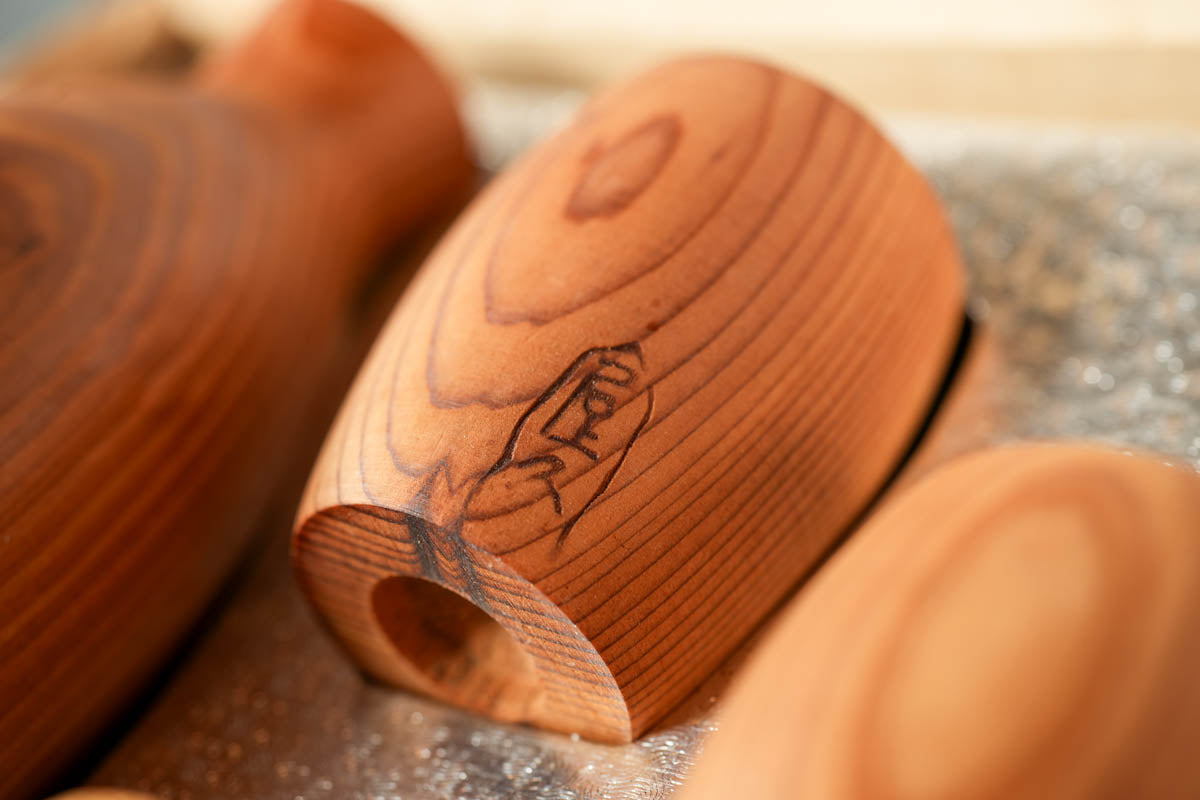 Authentic Yakusugi Stamp on the Beautiful Growth Rings of Yakushima Cedar Yakusugi (UNESCO World Heritage) Wooden Sake Cup.