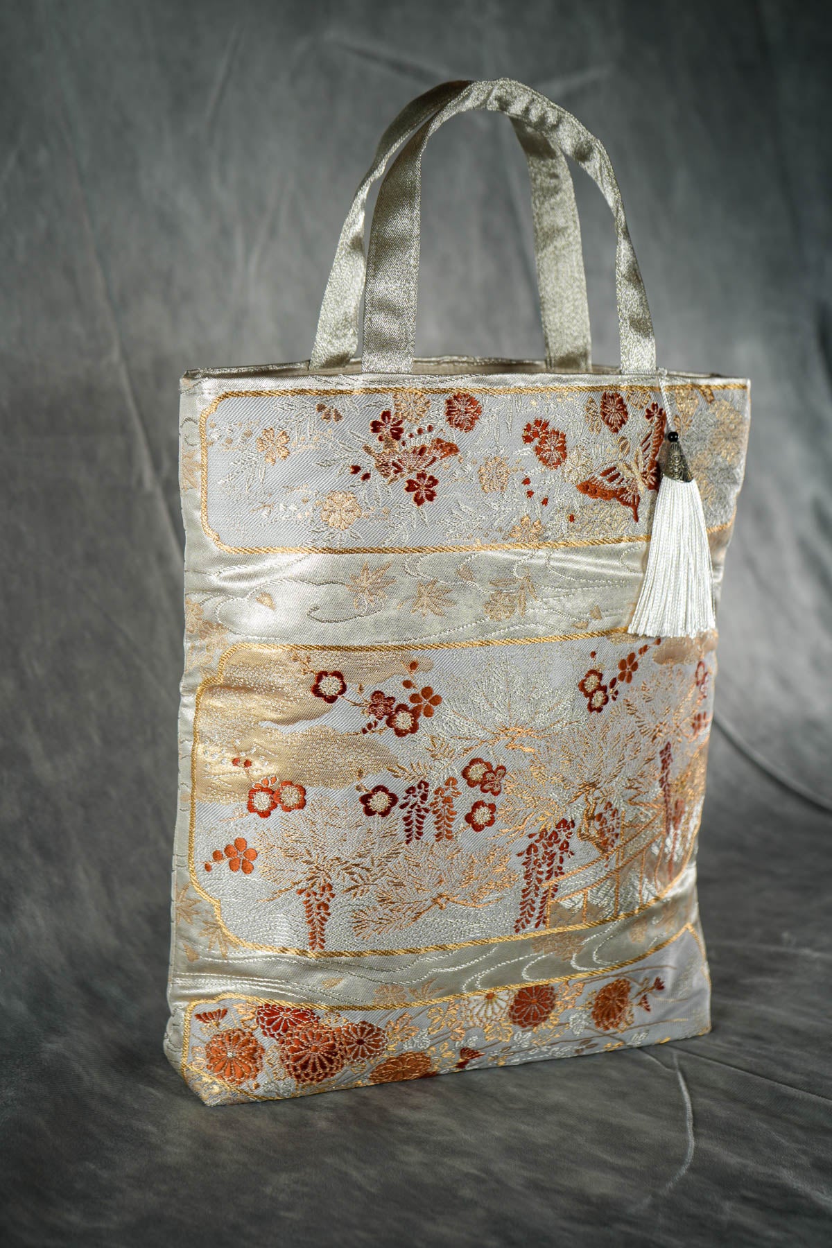 Only One available: Very unique Cute Purse Tote Bag, Carrying Art, Made from Japanese Traditional Pure Silk Obi - Hand Made