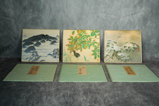 Home Decor Collectible Japanese Traditional Wall Art Decor Set of 3 - Taikan Yokoyama - Flowers and Birds from Four Seasons 冬の夕/山獄の朝/鶉