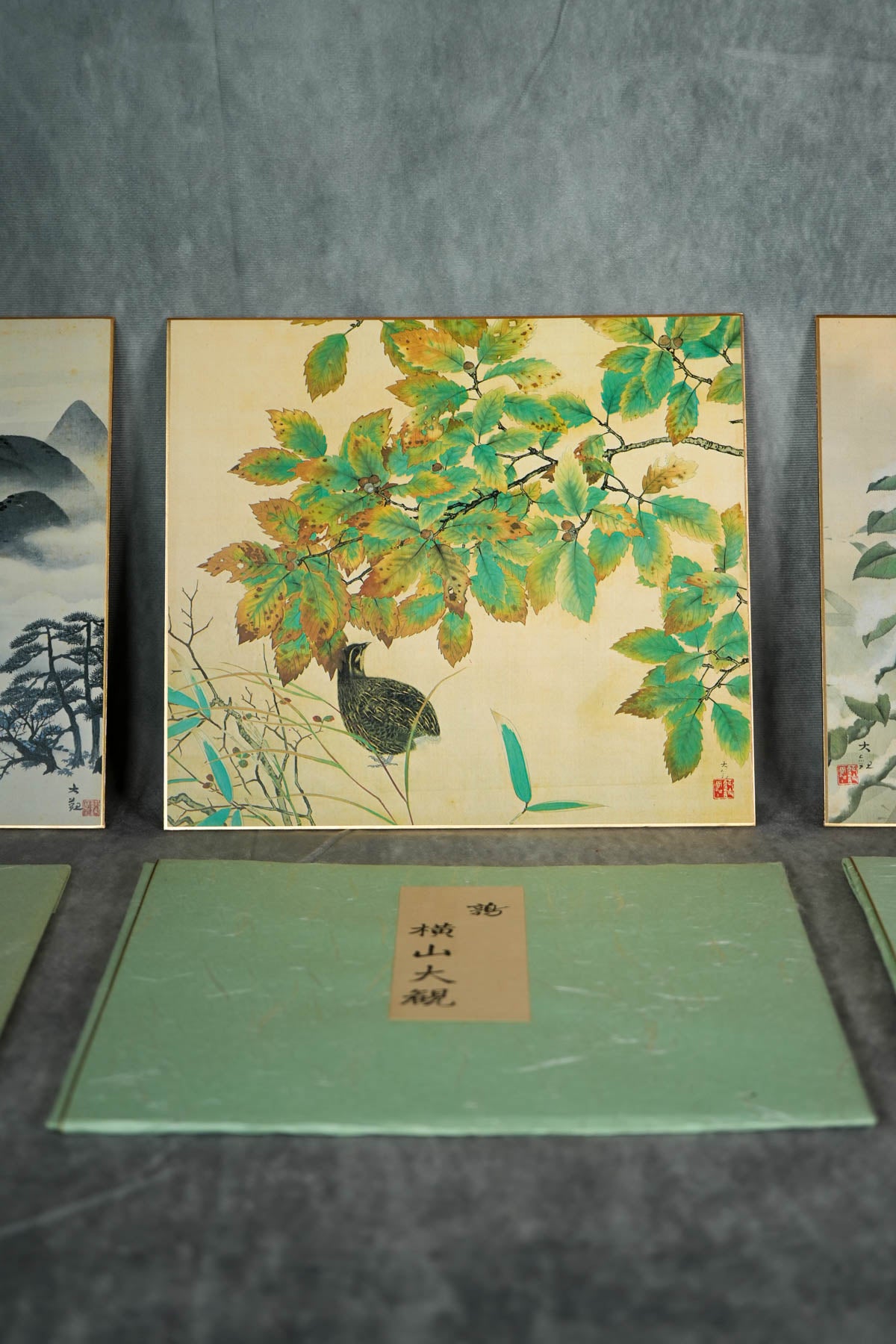 Home Decor Collectible Japanese Traditional Wall Art Decor Set of 3 - Taikan Yokoyama - Flowers and Birds from Four Seasons 冬の夕/山獄の朝/鶉