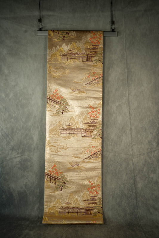 Wall Art, Buy Vintage Japanese Kimono Obi Art for Sale, Luxury home decoration at Affordable Price at SilkCrane.com. Free shipping in the USA.  design on Gold Obi Tapestry.