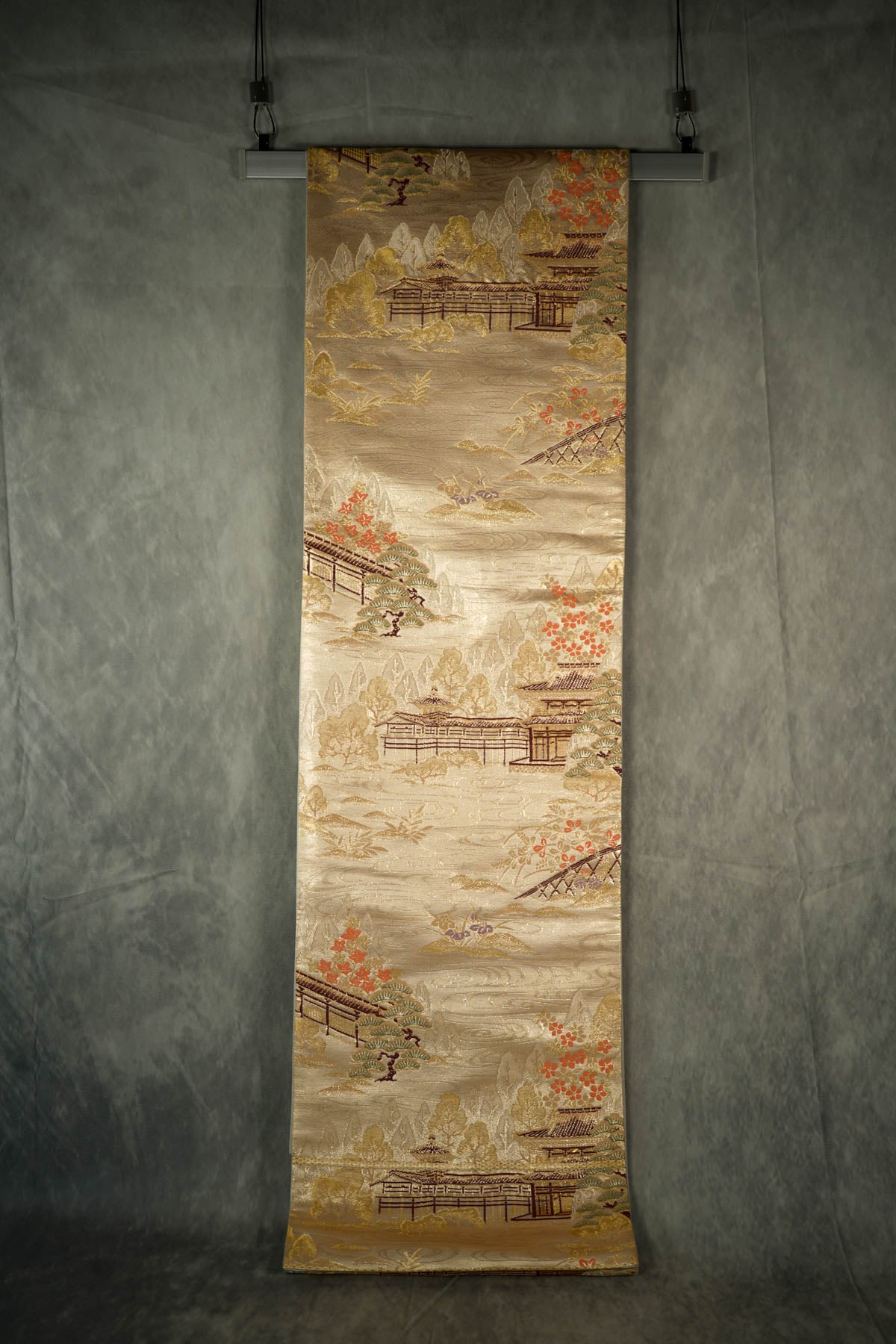 Home Decor: Gold Obi. Wall Art, Buy Vintage Japanese Kimono Obi Art for Sale, Luxury home decoration at Affordable Price at SilkCrane.com. Free shipping in the USA. 