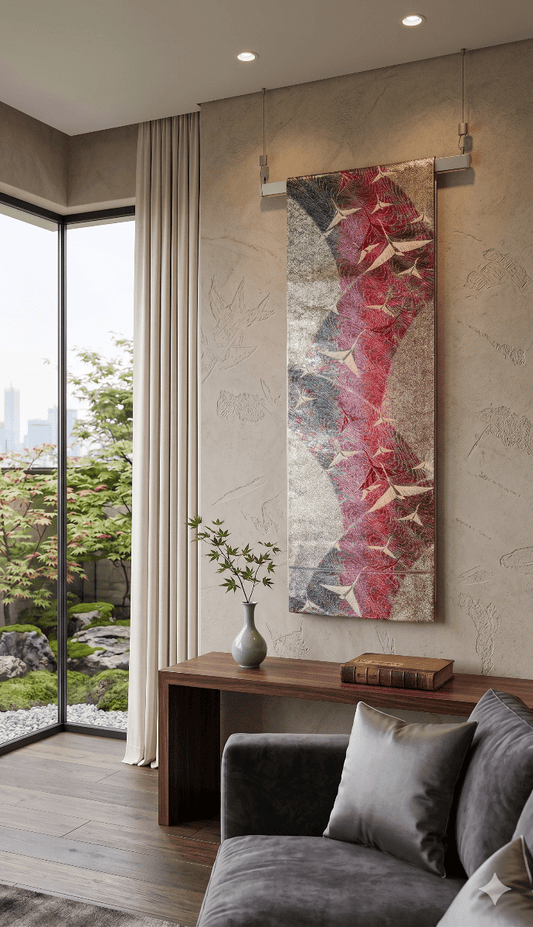 Japanese Obi Wall Art Vintage Tapestry Home Decor - Crane: symbol of Longevity and Vitality