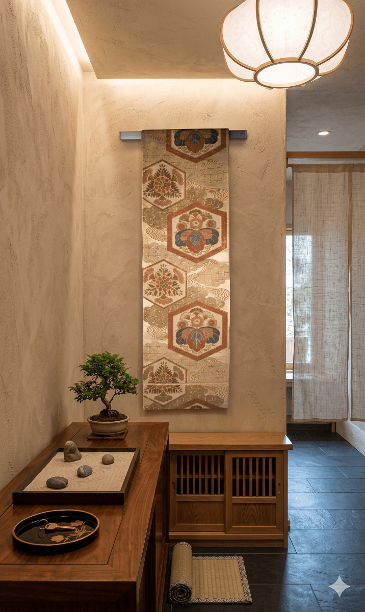 Japanese Obi Wall Art Home Decor – Kikkō Floral Vintage Silk Tapestry