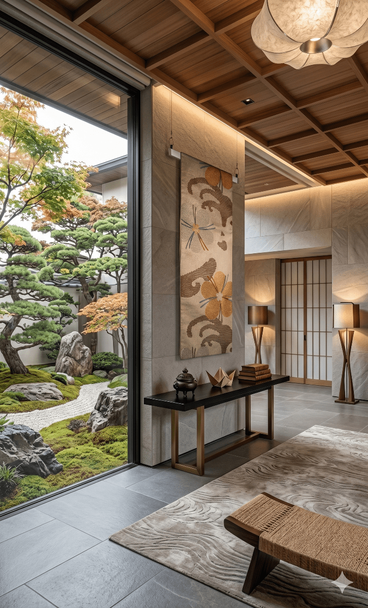 One-of-a-kind Japanese obi wall art with plum blossom motif, a vintage silk tapestry for home decor, Japanese art lovers, and gifts