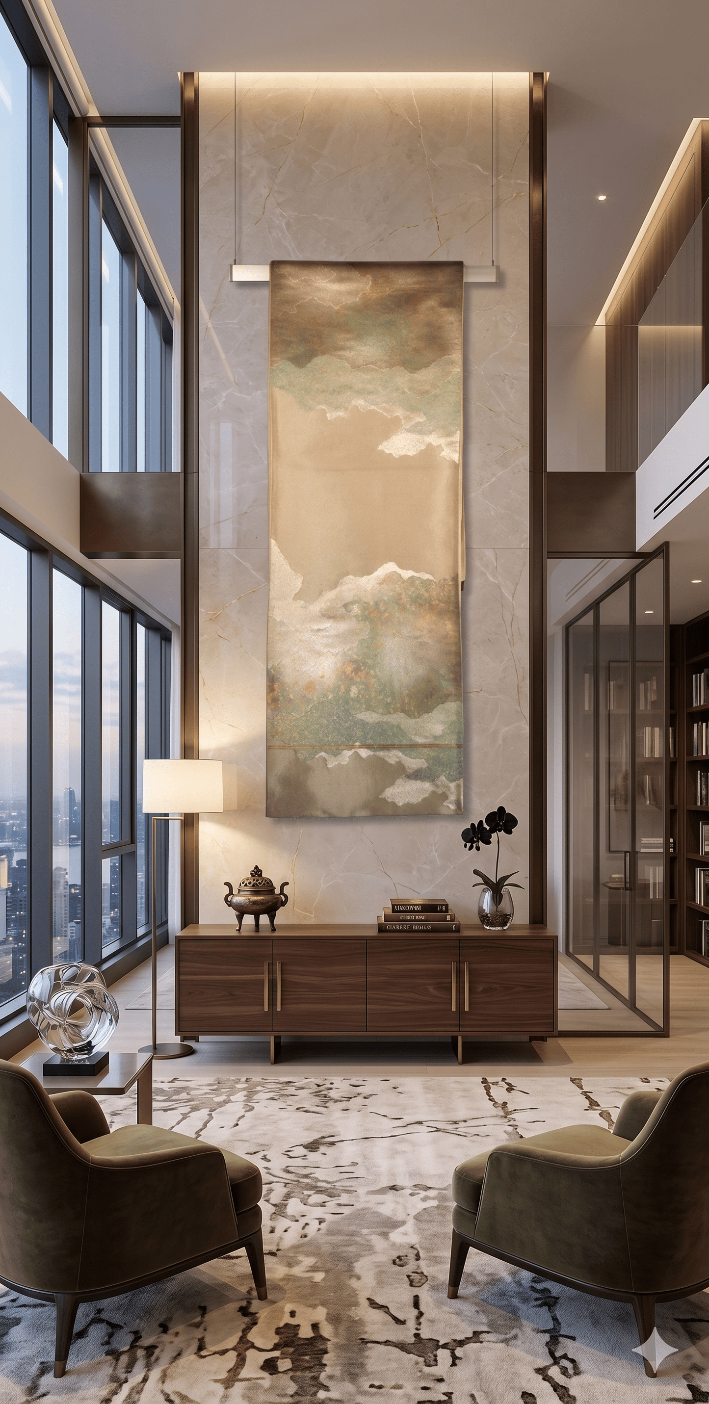 Japan Vintage Wall Art Kimono Obi 
 Interior Design Home Decor in living room