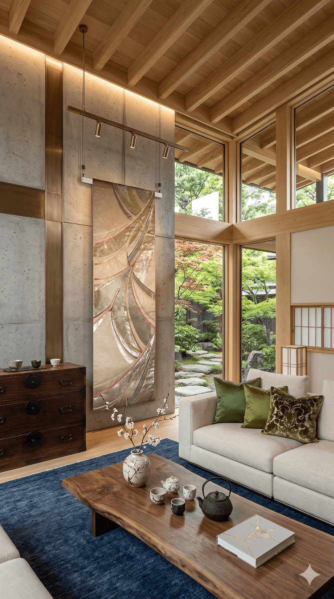 Japan Wall Art Kimono Obi for Home Decor Cranes silver and pink 
