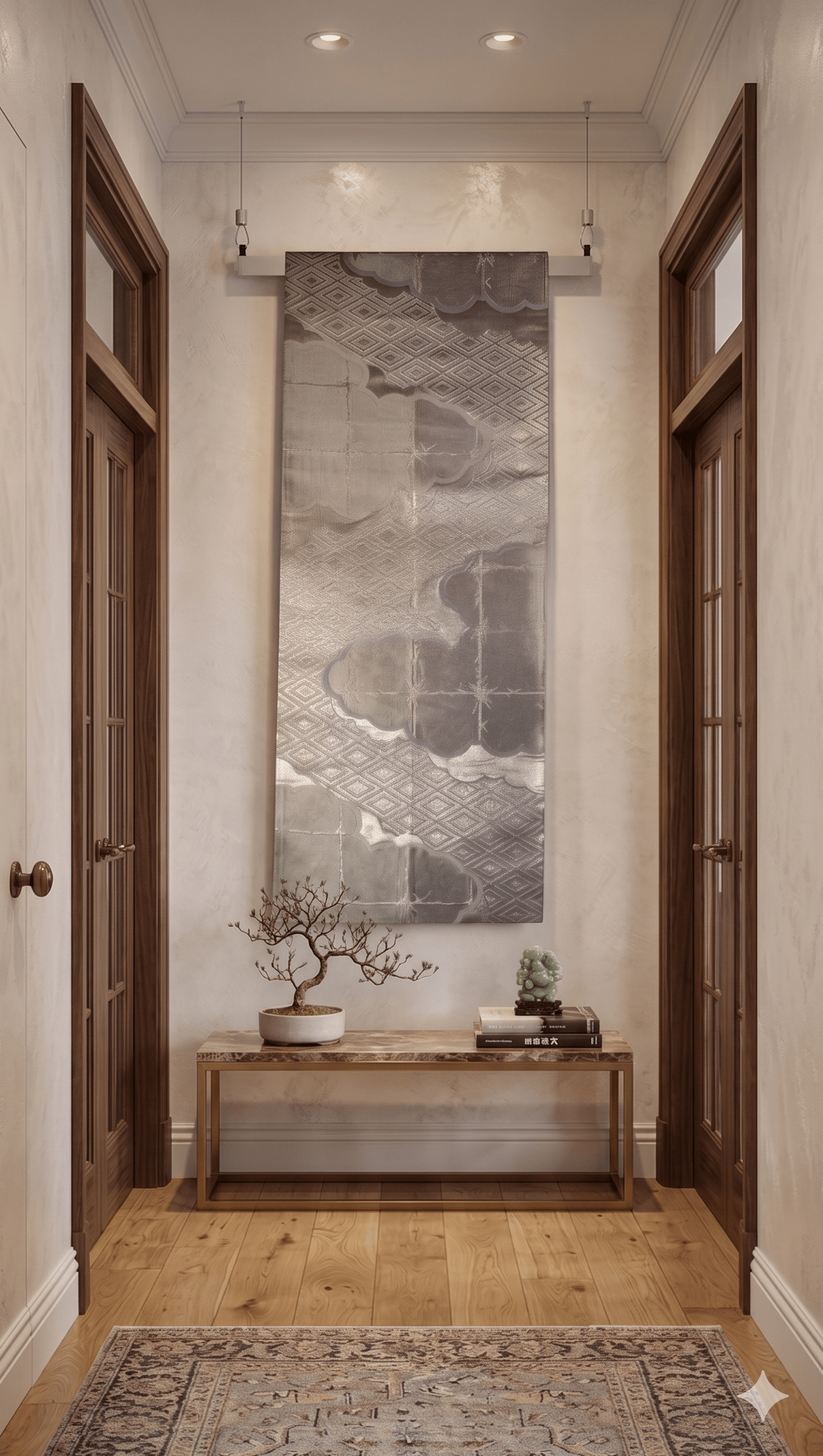 Japanese Obi Wall Art Vintage Silk Tapestry -Kikkō silver and purple - One of a kind Home Decor